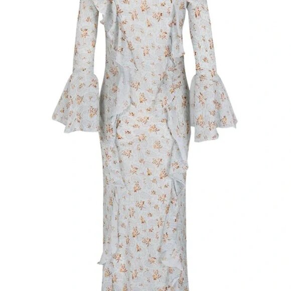 SPELL Gypsy NWOT Fleur Frill Bias Maxi flowy dress In Teapot Blue M - Picture 12 of 16